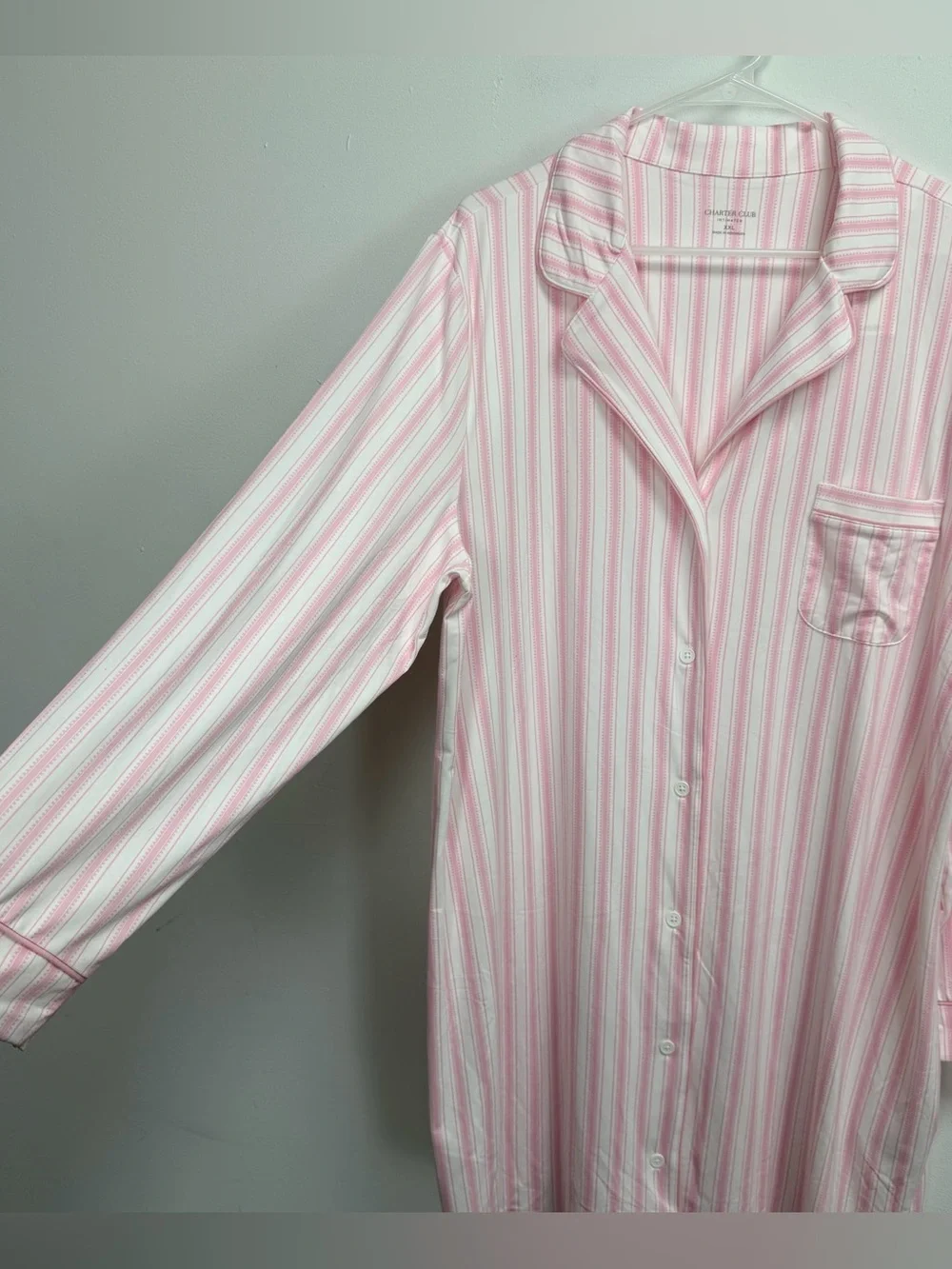 Charter Club Nightgown Womens XXL Pink White Long Sleeve Sleep Shirt Pajamas NWT